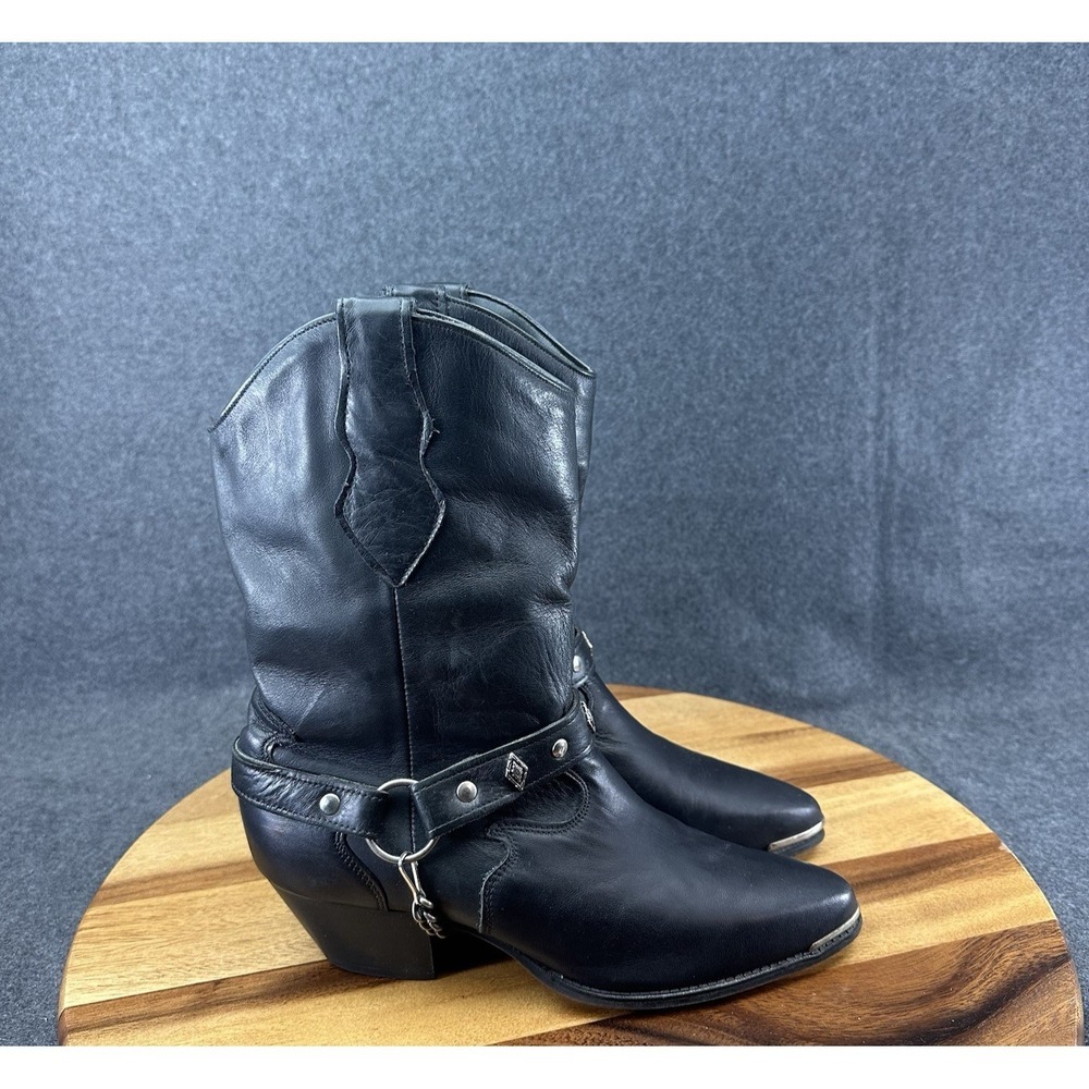 Black Western Harness Heeled Boots
